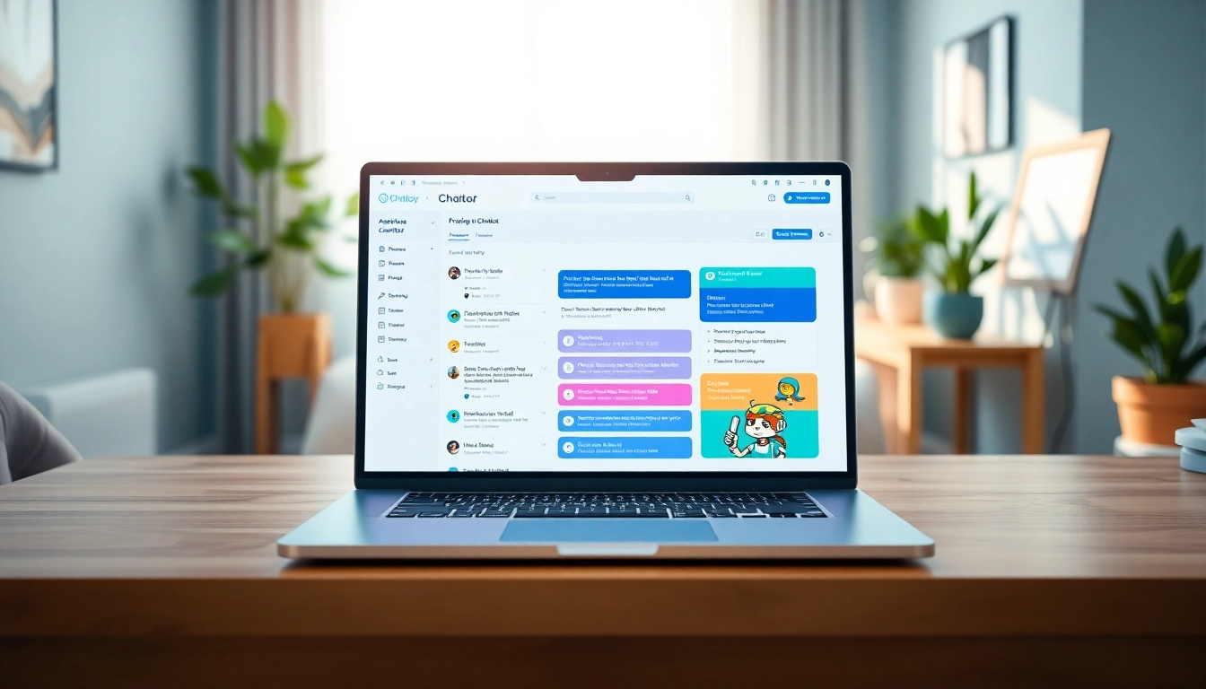 Engaging chatbot for website displayed on a modern laptop in a stylish home office.
