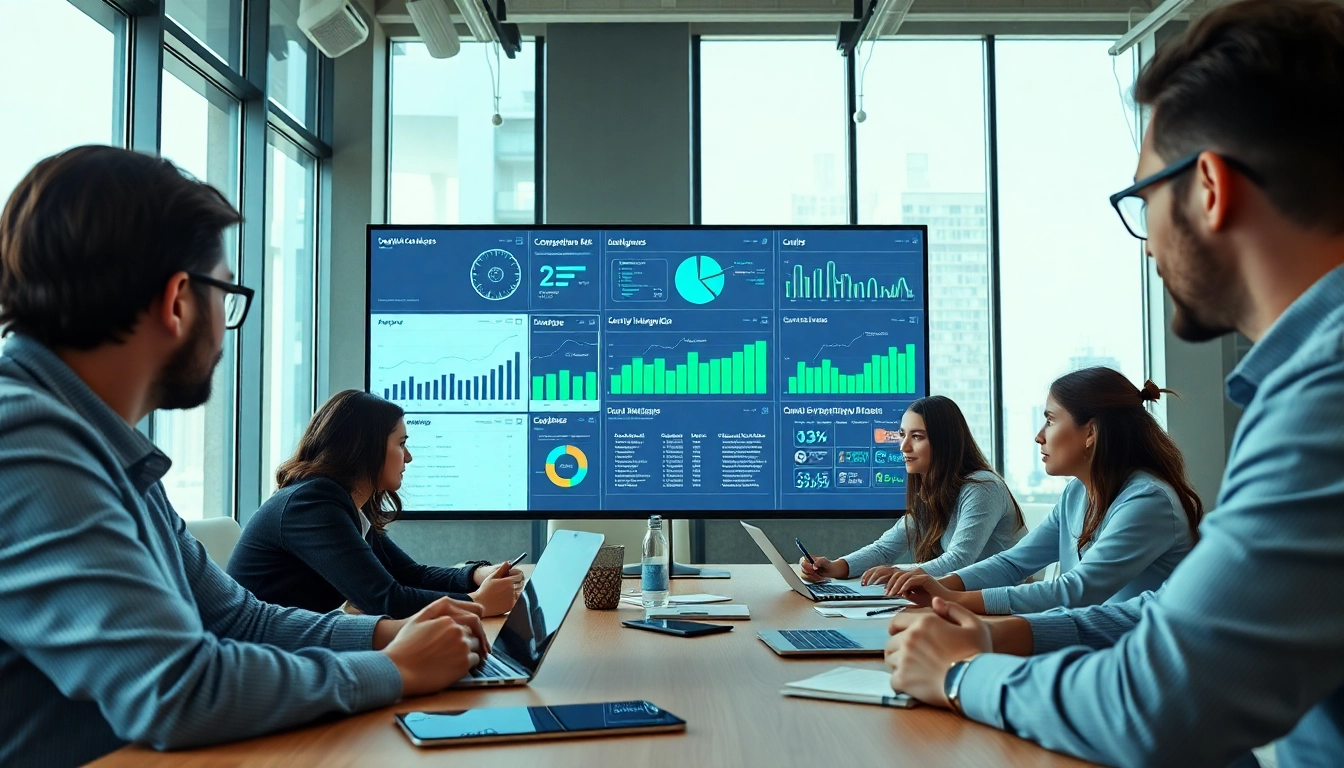 Analyze data on ai for competitive intelligence in a modern office with collaborative teams.