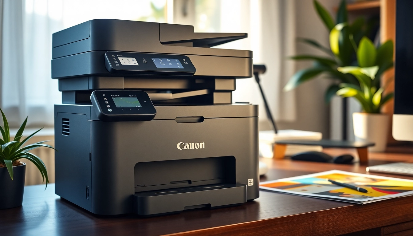 Showcasing a Canon Printer in a modern home office environment for enhanced productivity.