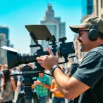 Showcasing On-Site Videography in action with a professional capturing vibrant event moments.