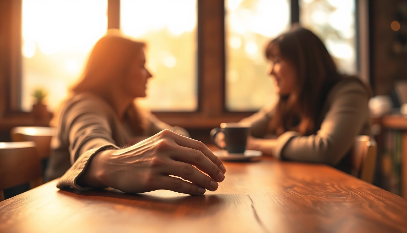 Promoting communication in relationships through deep conversation in a cozy coffee shop atmosphere.