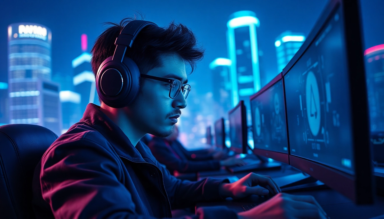 Situs resmi batman138 menunjukkan gamer profesional di lingkungan digital dengan fokus tinggi.