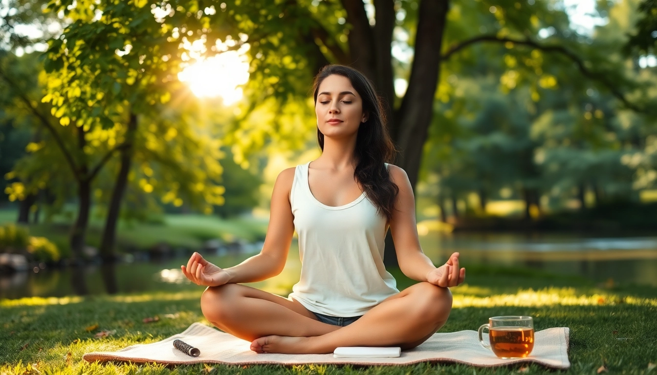 Practicing mindfulness for dealing with anxiety by meditating in nature's tranquility.