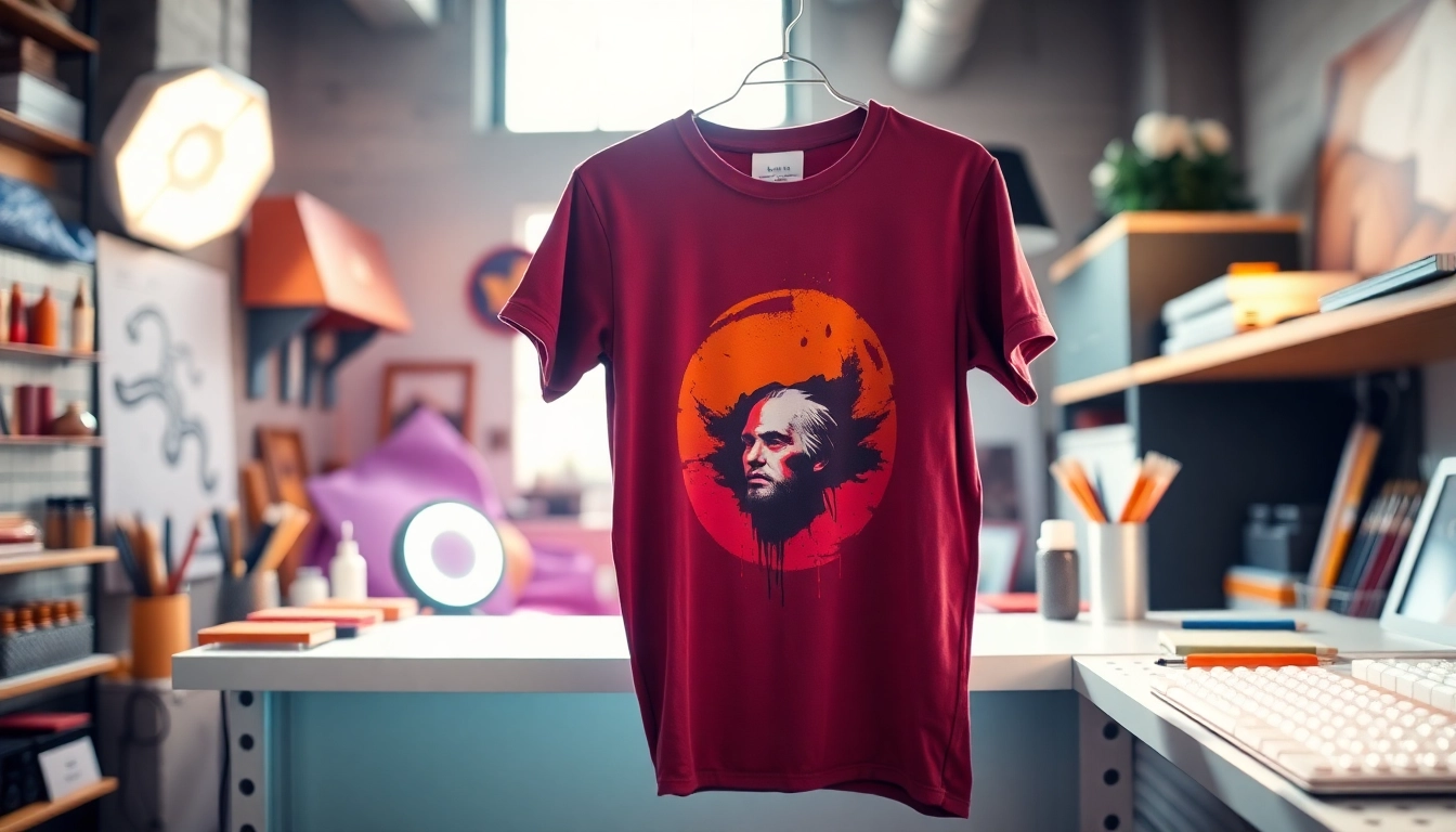 Showcasing a vibrant graphic t-shirt among creative props, inspiring fashion enthusiasts.