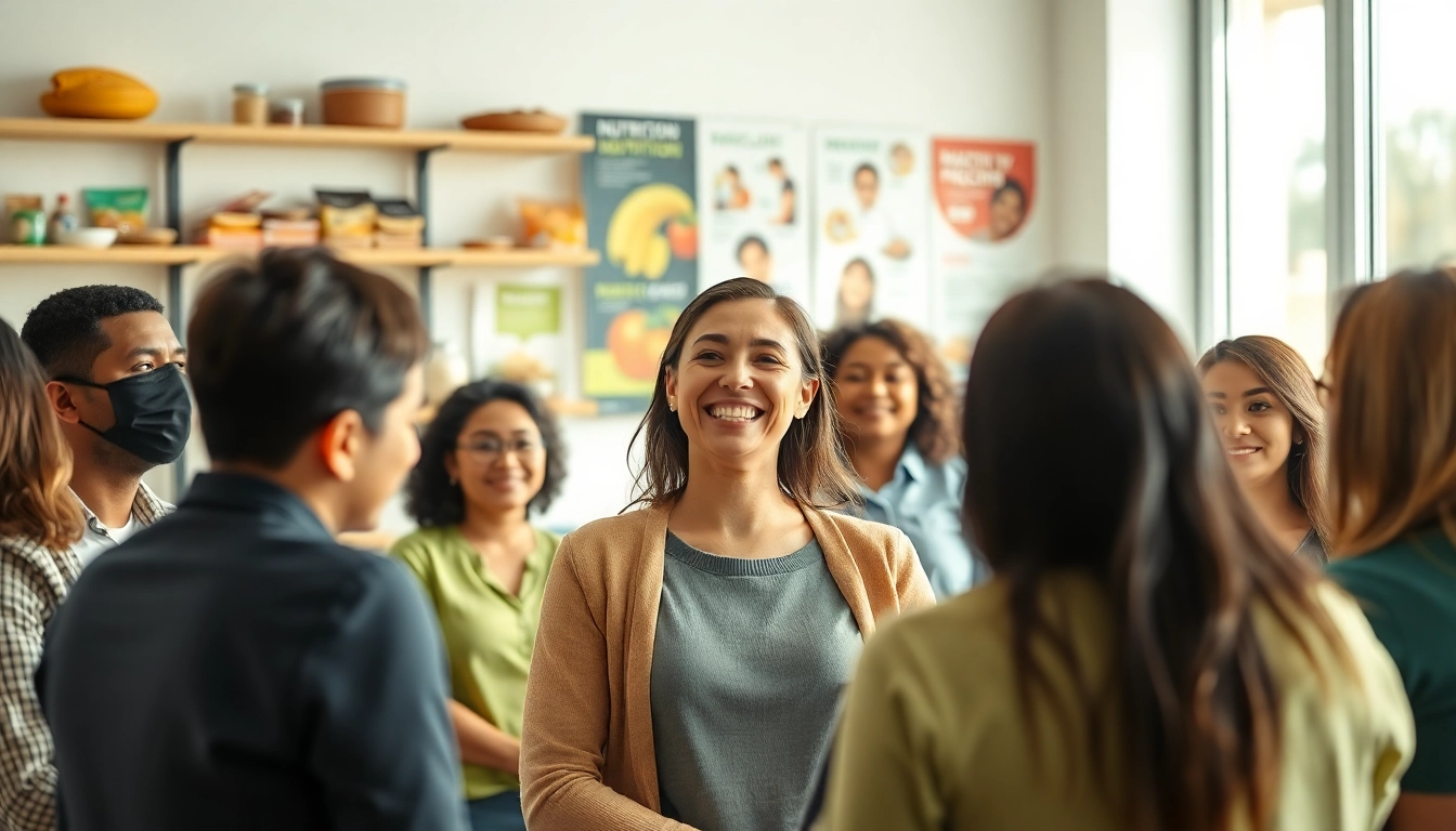 Motivated discussion on a program to lose weight between nutritionist and diverse clients.