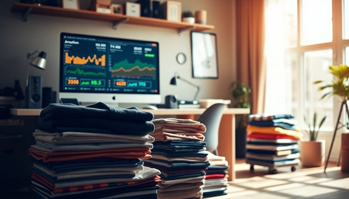 Selling fba wholesale products from a well-organized workspace with inventory and sales data.