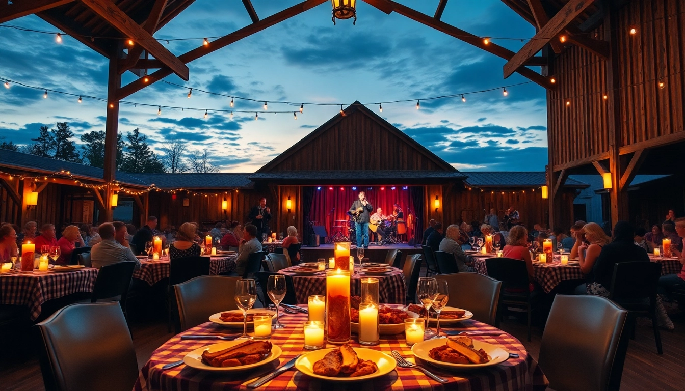 Experience the vibrant atmosphere of firelight barn dinner theater with inviting dining and lively performances.