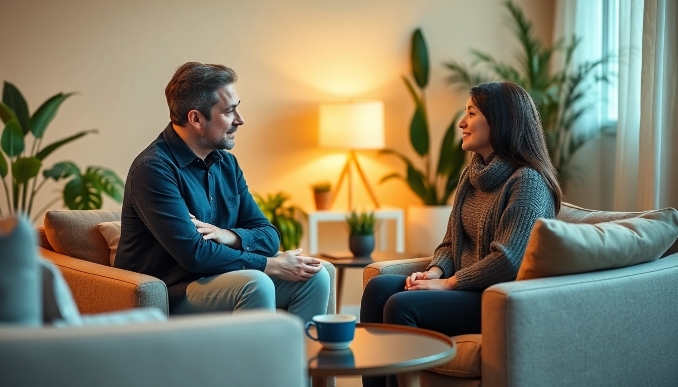 Therapist providing support and guidance to a patient on dealing with depression in a cozy office.