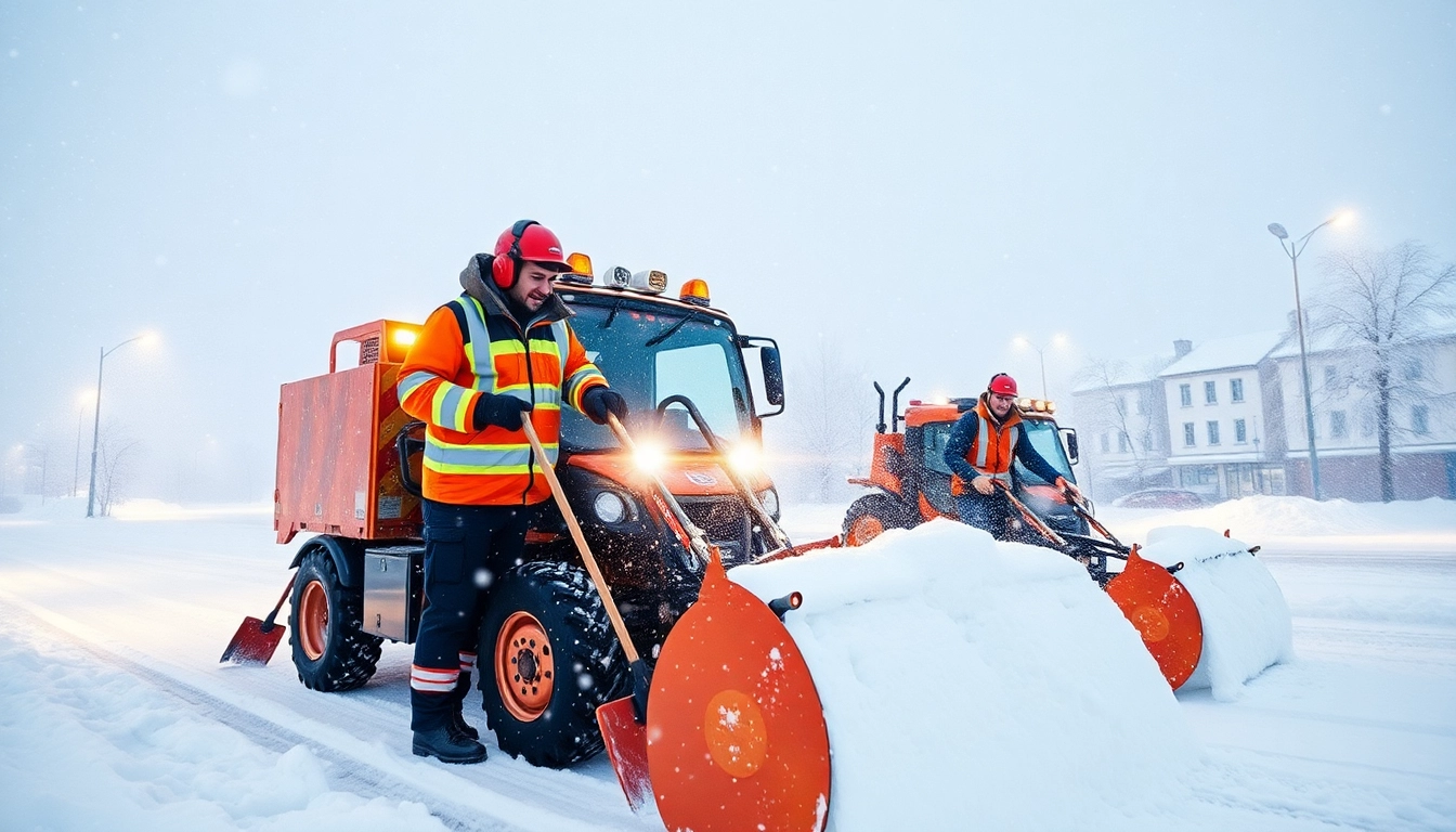 Winterdienst Gießen – Team räumt Schnee mit Schaufeln und Maschinen in der Stadt Gießen.