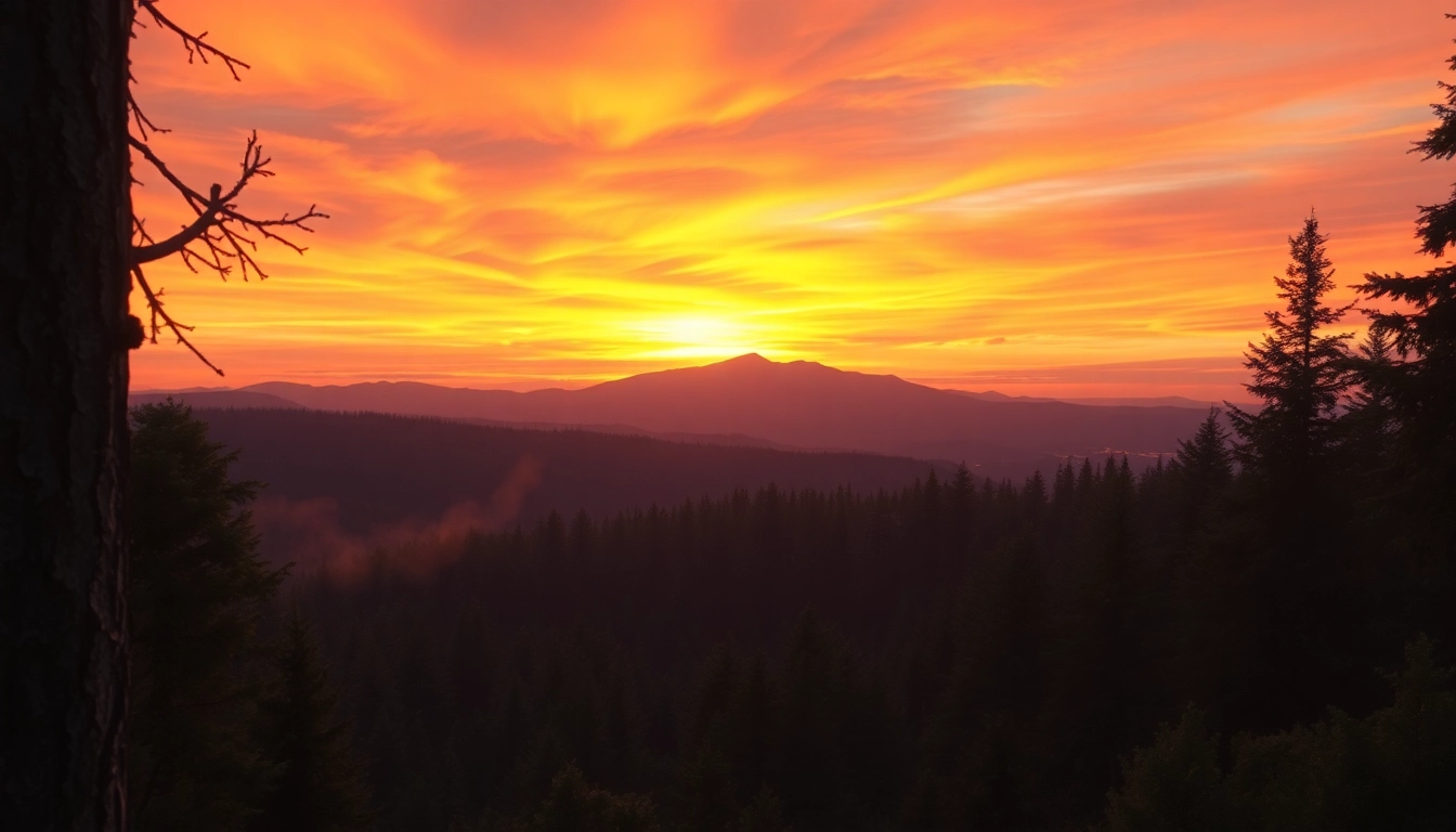Illustrate engaging wildfire events amidst a stunning landscape with forests and mountains.