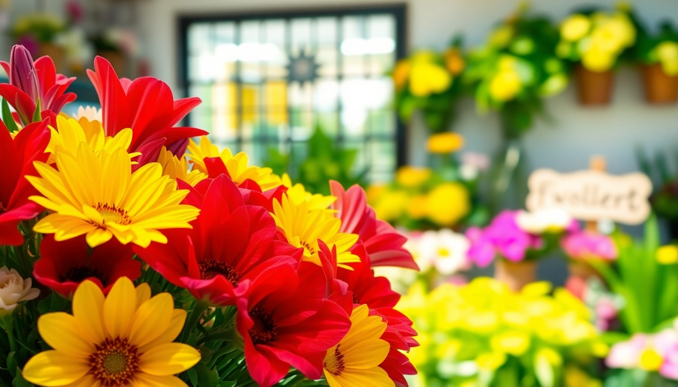 Bright flower arrangement at Florist Wollert showcasing vibrant colors and fresh blooms.