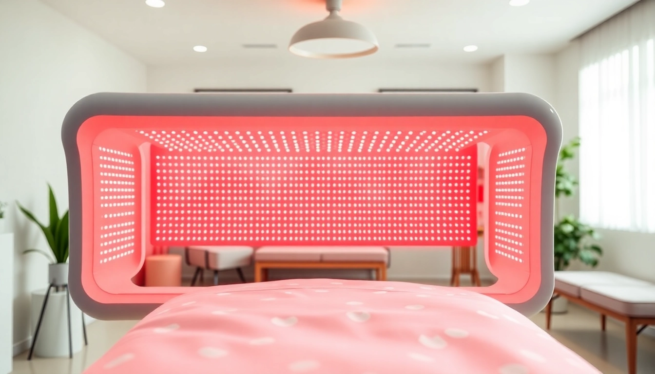 Experience red light therapy whole扥body with a professional device in a relaxing health space.