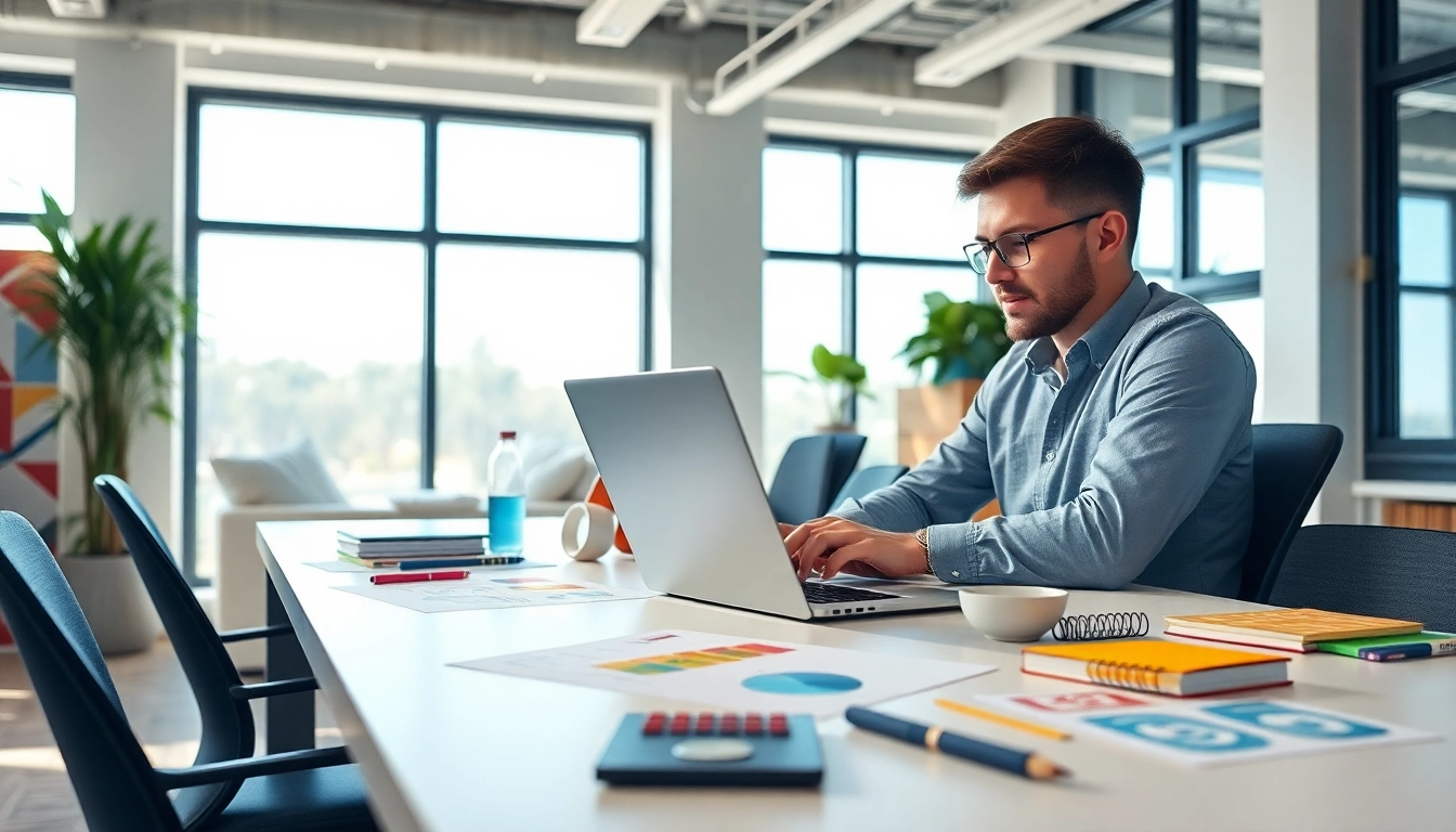 Designing a stunning website design kansas city in a modern, collaborative office environment.