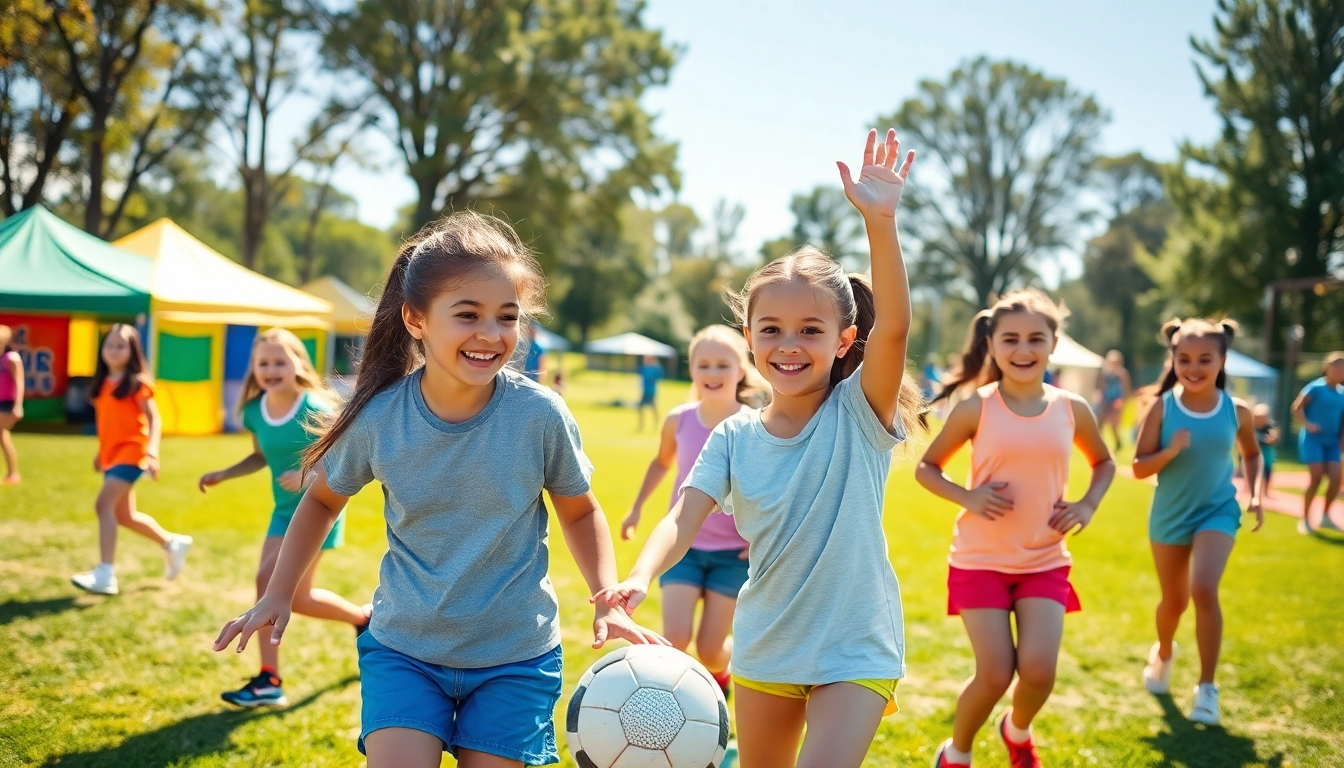 Girls participating in Multi Sports Camps for Girls enjoying teamwork and various sports at summer camp.