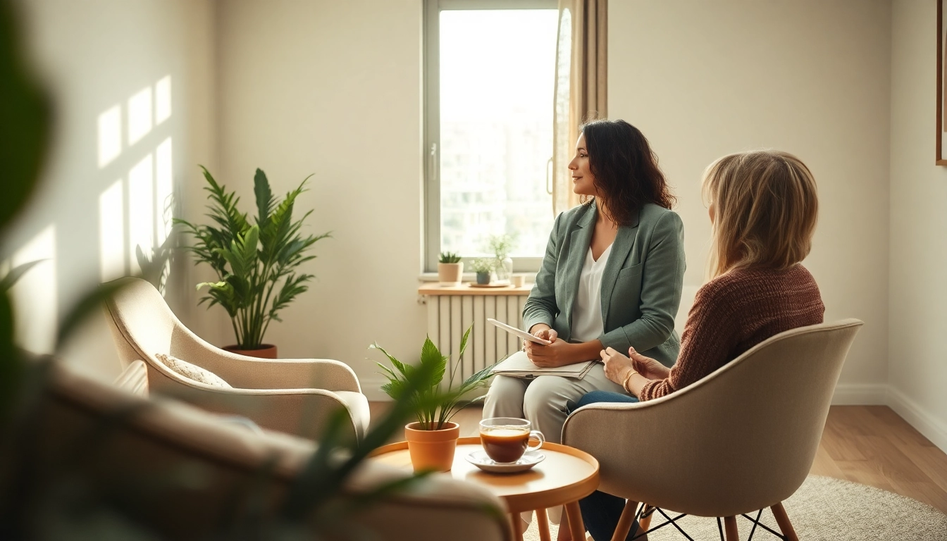 Engaging session with attachment theory specialist and client in a calm and professional setting.